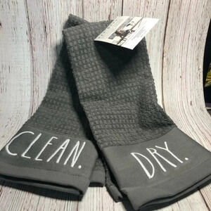 NWT Rae Dunn gray dish towel set CLEAN DRY neutral classic